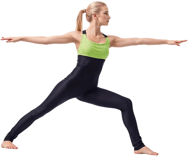 Woman practising warrior II pose