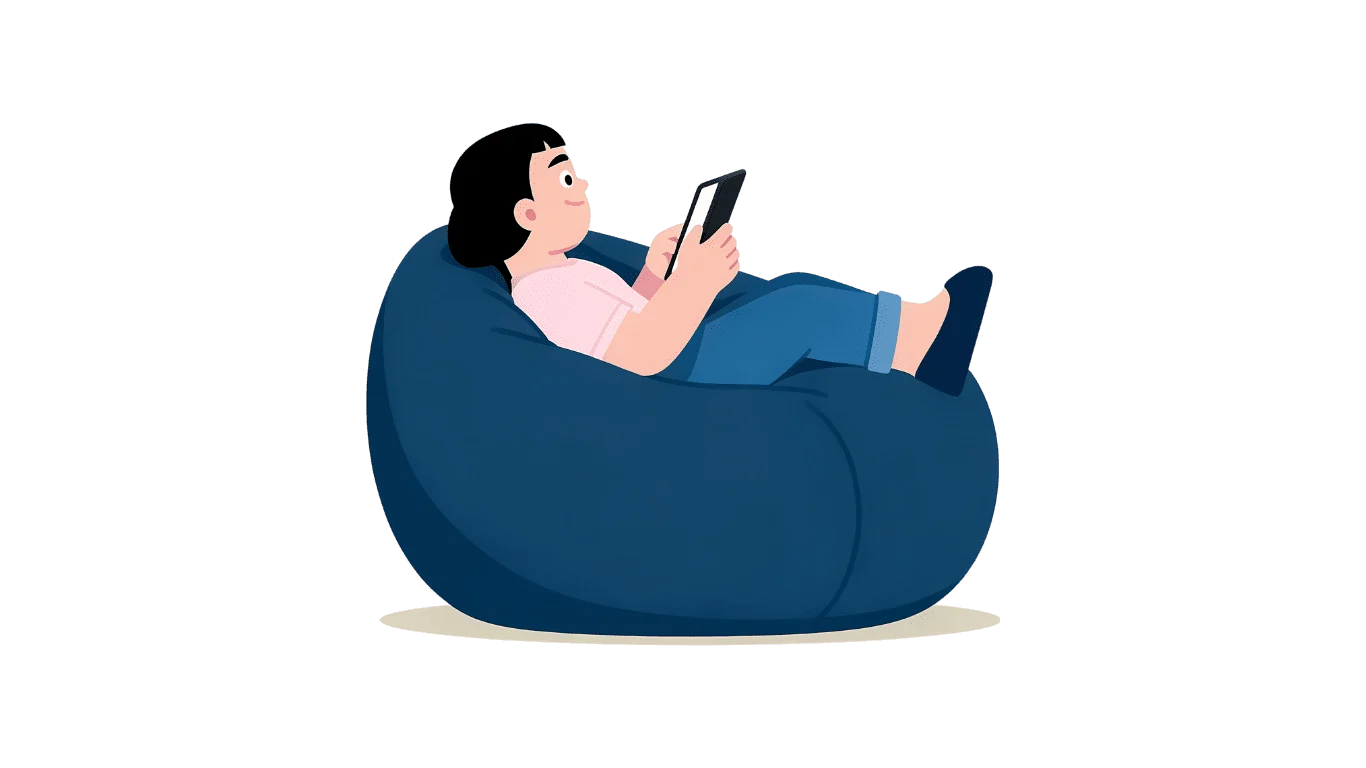 Illustration of a person relaxing on a bean bag with a phone